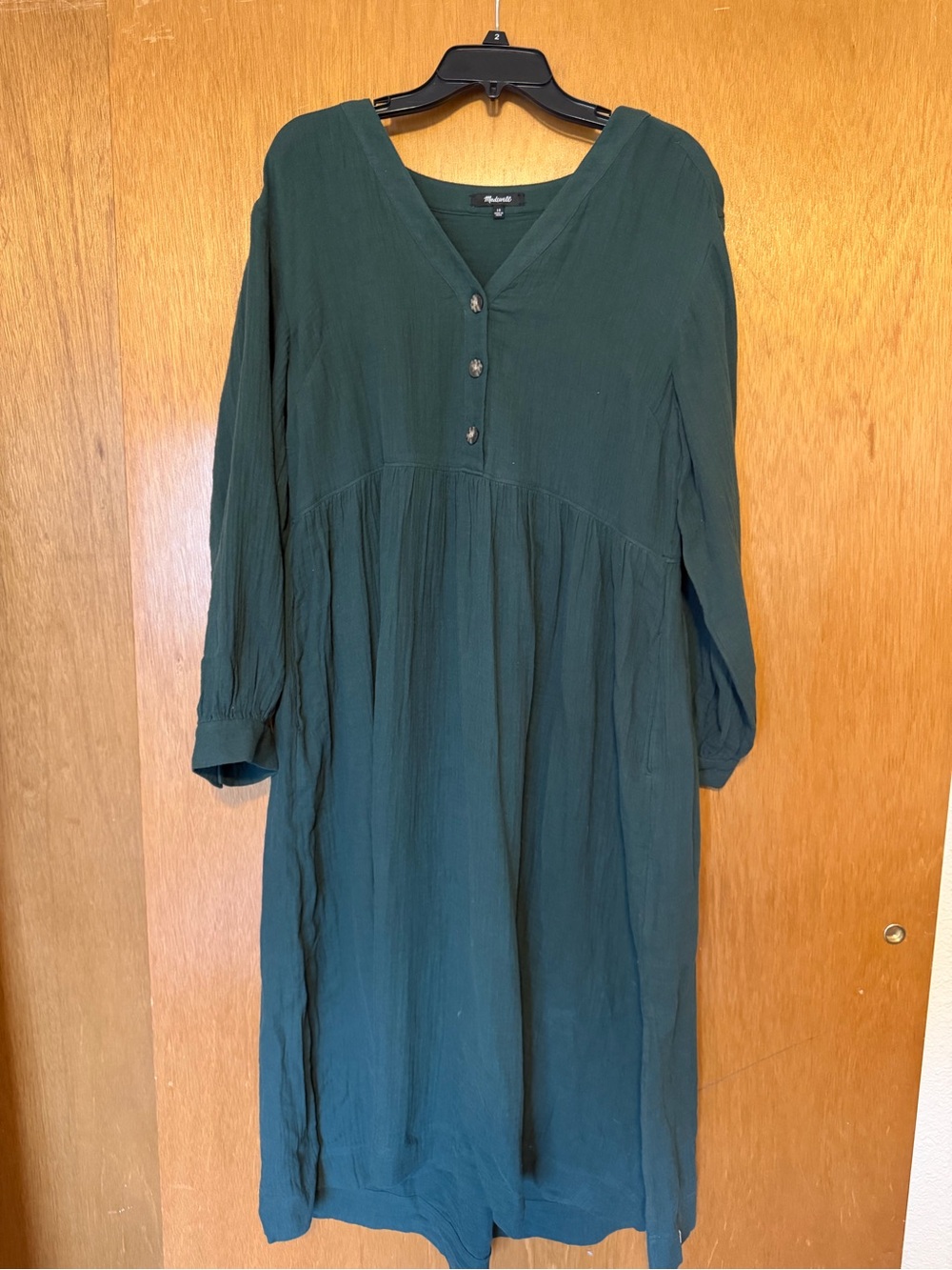 Madewell Forest Green V-Neck Long Sleeve Midi Dress